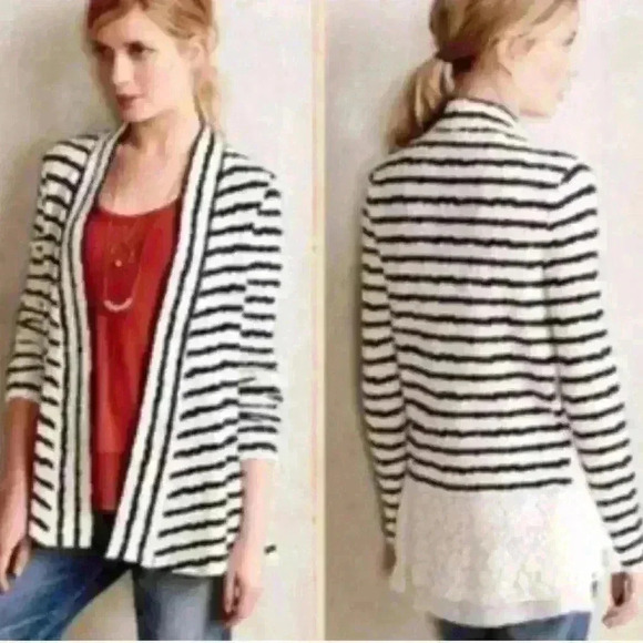 Anthropologie Striped Lace Sweater Cardigan - Picture 1 of 5